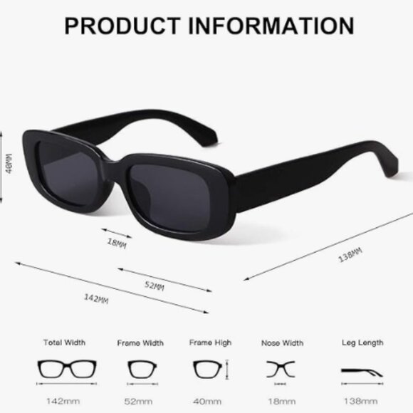 BUTABY Retro Rectangle Sunglasses for Women, 90’s Vintage, UV400 Protection. - Picture 2 of 5
